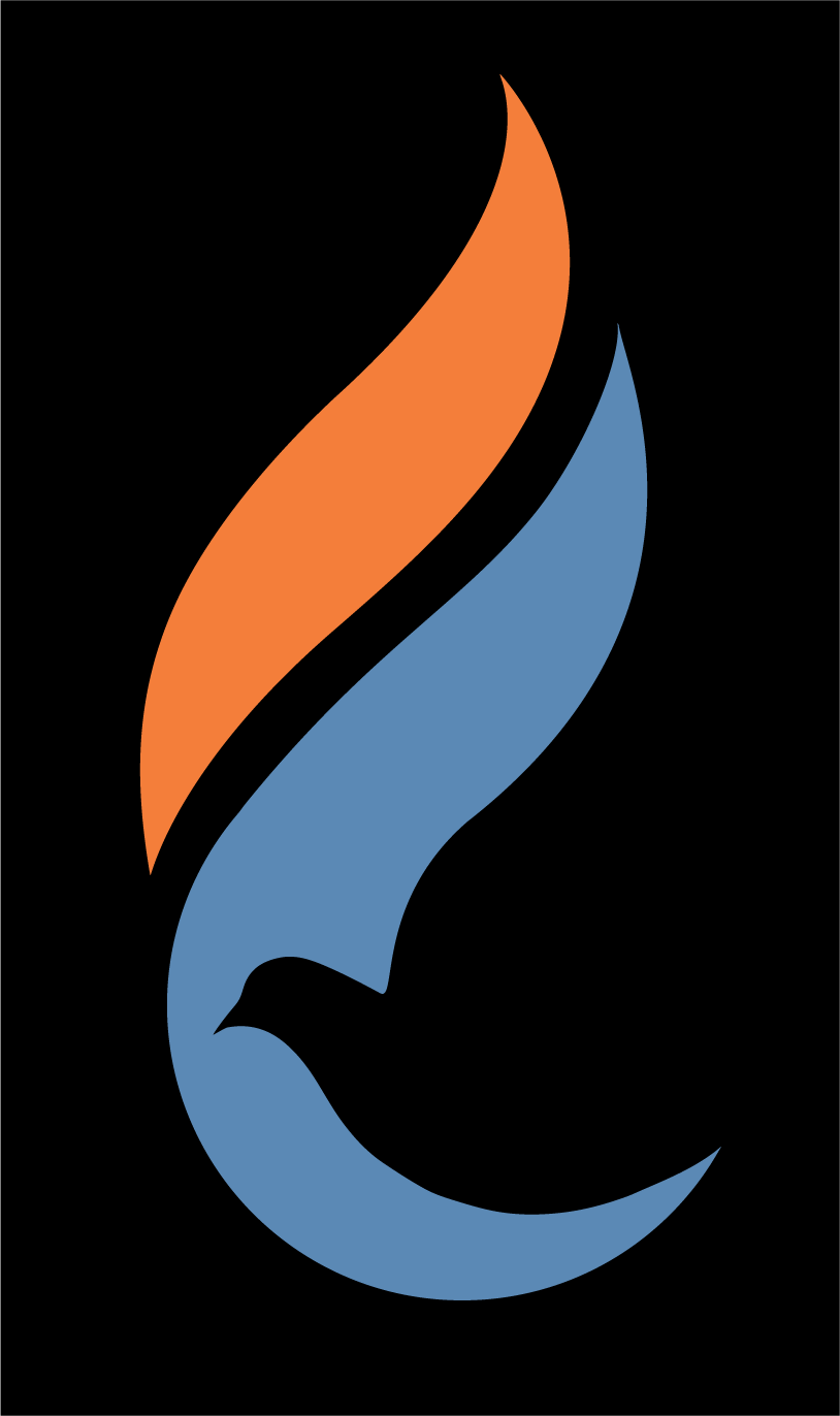 Color Dove-Flame Mark. Orange and Blue on Black
